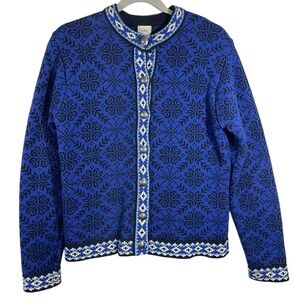 Vintage LL Bean Nordic Navy Blue Knitted Sweater Cardigan Size XS